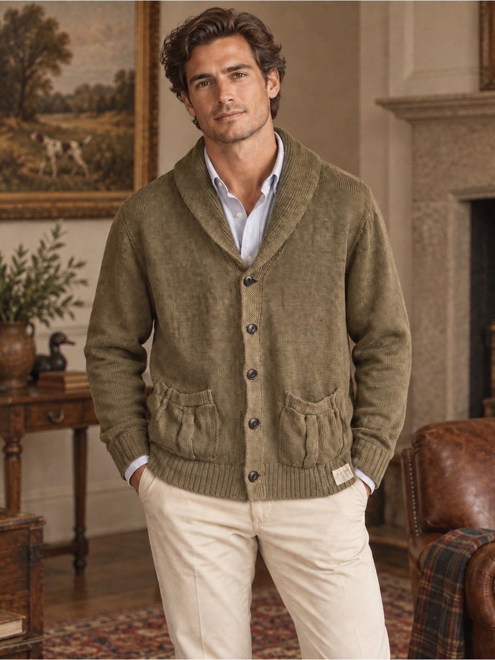 Denim & Supply Ralph Lauren Men’s Large Linen Shawl Collar Cardigan